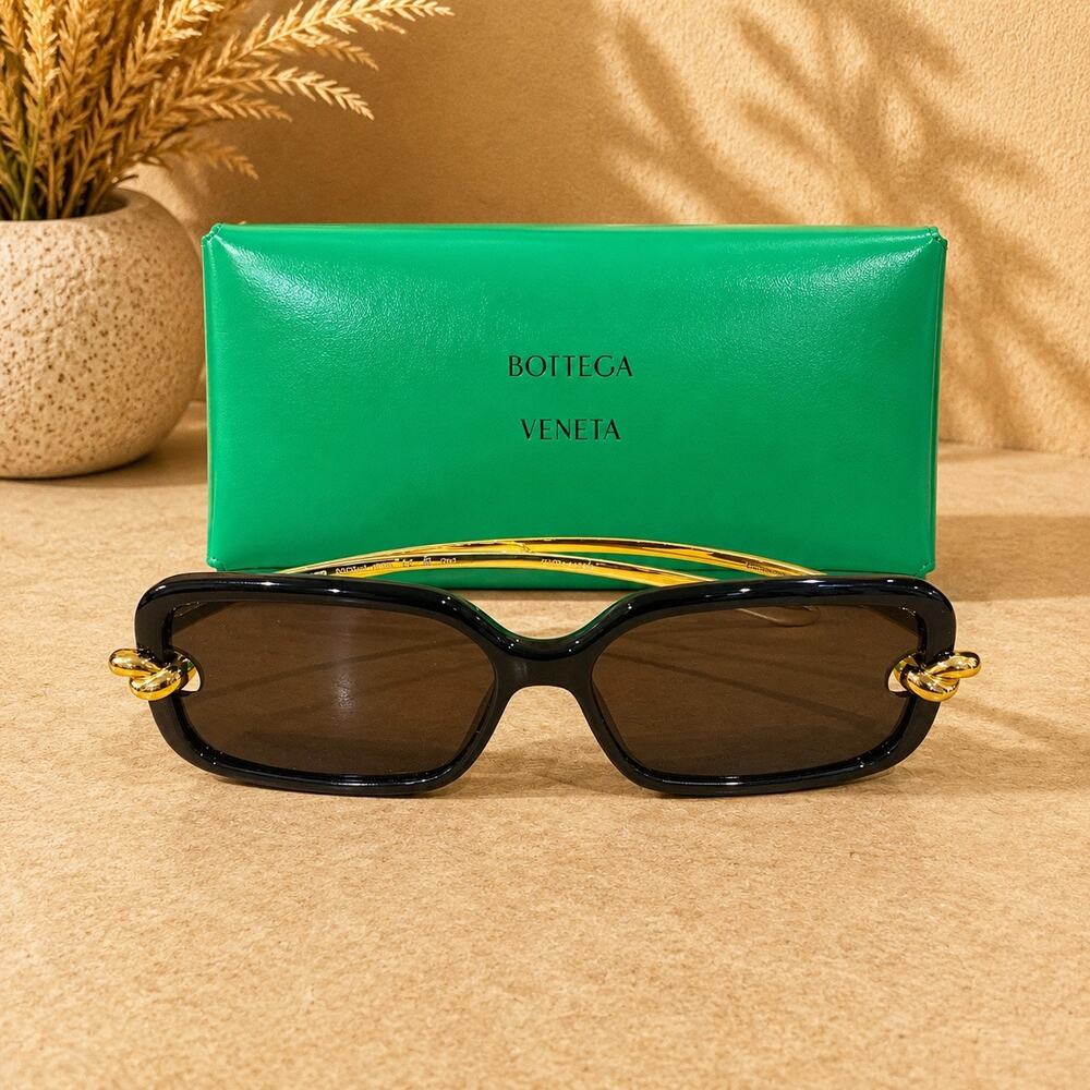 Bottega Veneta Black & Gold Knot Sunglasses w/ Case